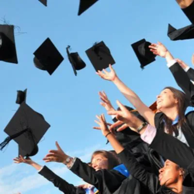 Cranfield graduands celebrating at the end of their programme